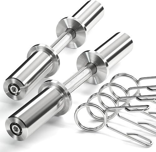 Manijas olímpicas de mancuernas de 16 pulgadas, capacidad de peso de 150 libras, asas de mancuernas de acero con 2 pares de collares de resorte,