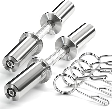 16 inch Olympic Dumbbell Handles, 150LBS Weight Capacity Steel Dumbbell Handles with 2 Pairs of Spring Collars, Rotating Sleeves, Compatible with 2 Plates