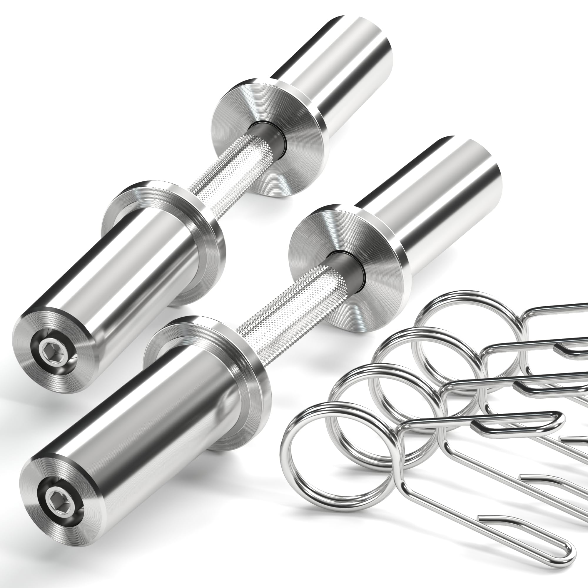 16 inch Olympic Dumbbell Handles, 150LBS Weight Capacity Steel Dumbbell Handles with 2 Pairs of Spring Collars, Rotating Sleeves, Compatible with 2” Plates