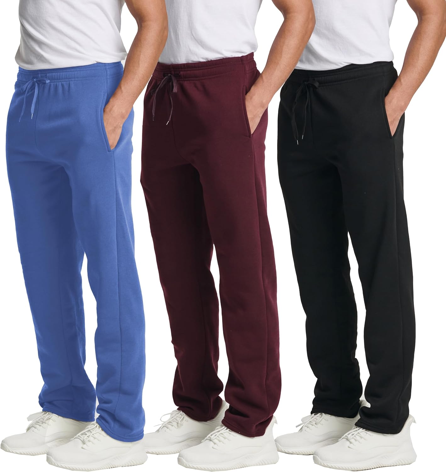 Real Essentials 3 Pack: Men’s Tech Fleece Athletic Casual Open Bottom Sweatpants with Pockets (Available in Big & Tall) Real Essentials 3 Pack: Men’s Tech Fleece Athletic Casual Open Bottom Sweatpants with Pockets (Available in Big & Tall)