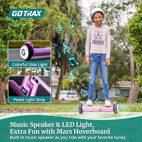 Miniatura 3 de Gotrax Aeropatineta MARS con ruedas LED de 6.5 pulgadas y altavoz de música, rango de 5 millas y 6.2 mph superior con motor dual de 200 W, pantalla