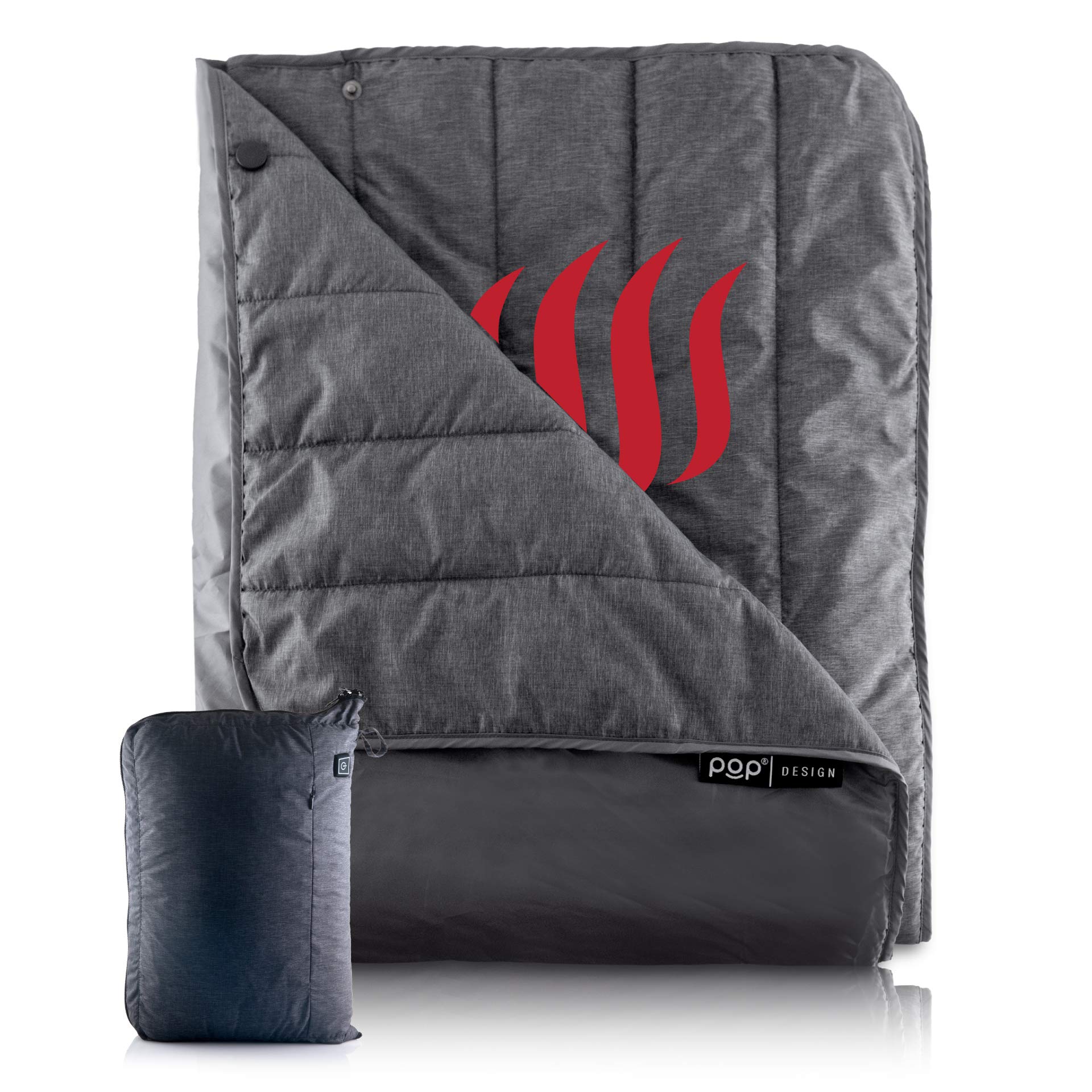 Pop Design, Portable USB Heated Throw Blanket, 3 Heat Settings, Perfect for Indoor Home and Travel, 57” x 37”, Grey (Batte...