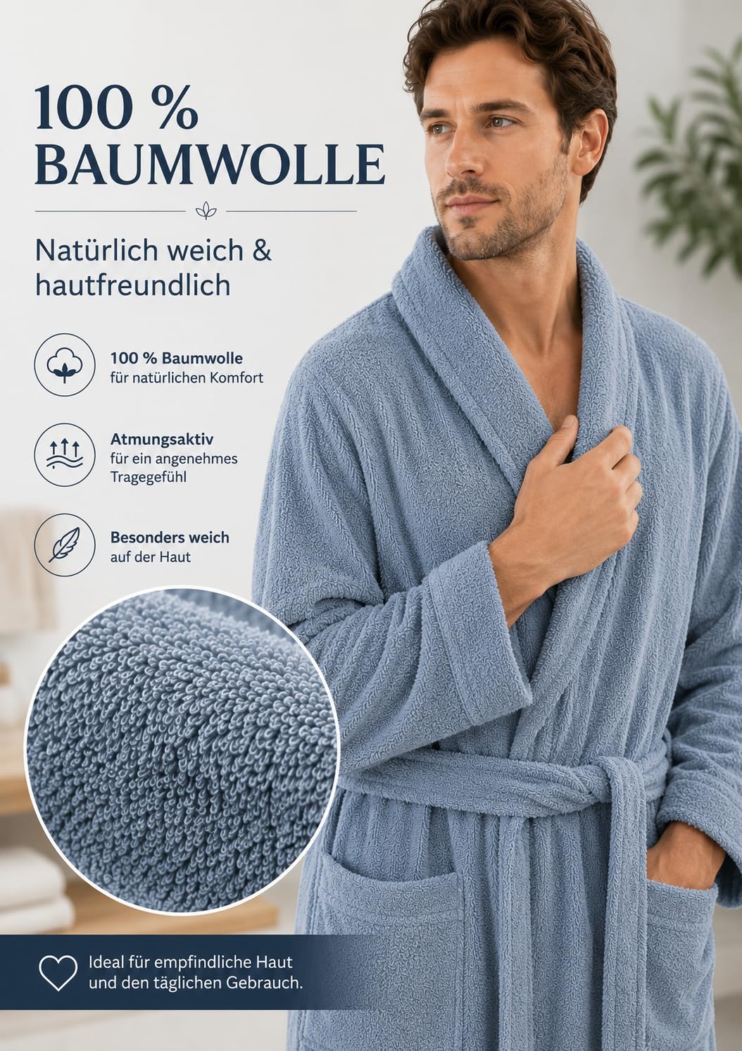 ELY PARKER Accappatoio da uomo in spugna con collo sciallato in cotone