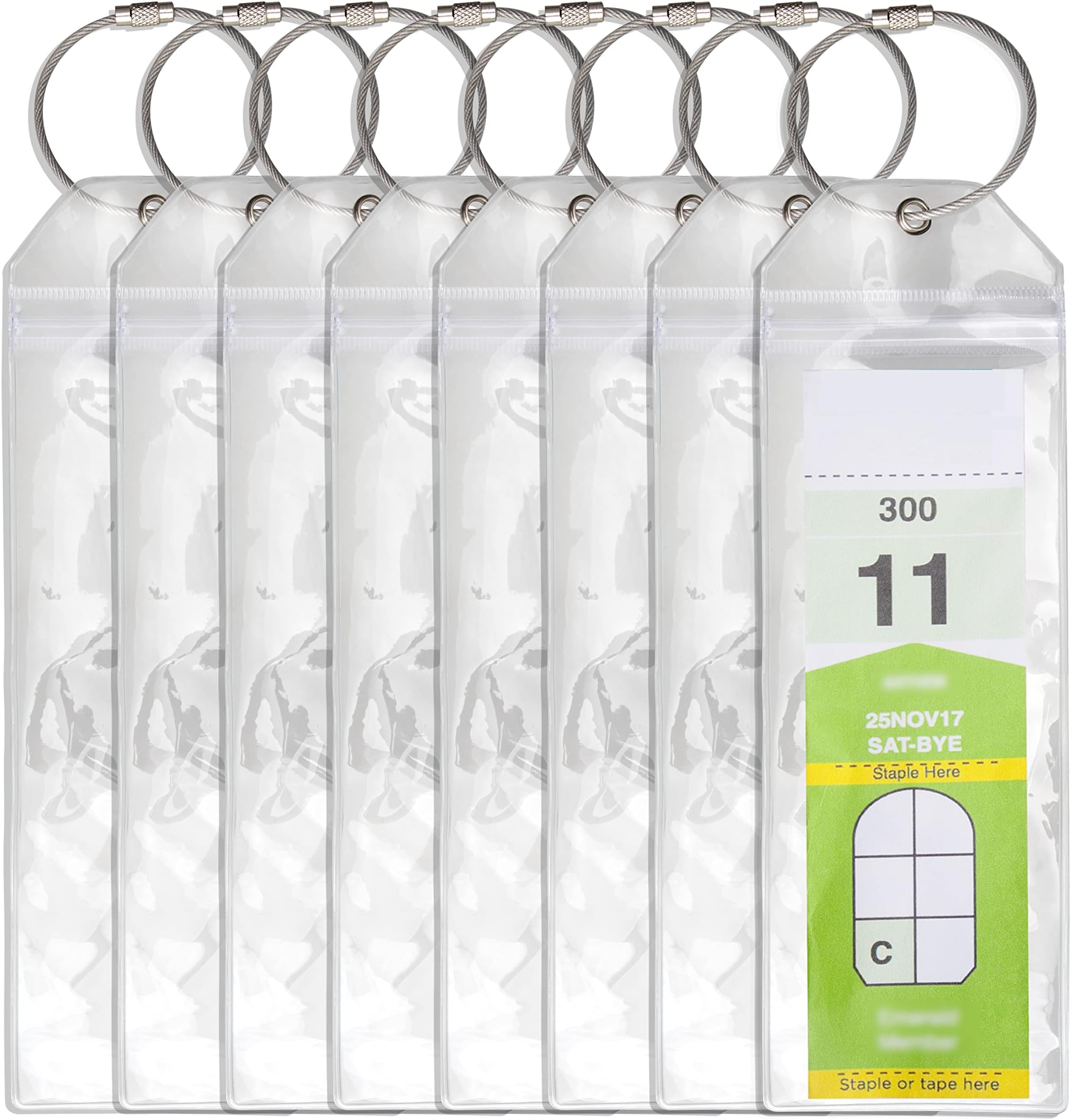 Temlum 8 Pcs Cruise Luggage Tags Holder with Zip Seal & Steel Loops, Waterproof Clear Luggage Tags Cruise Accessories (20 x 6.4cm)