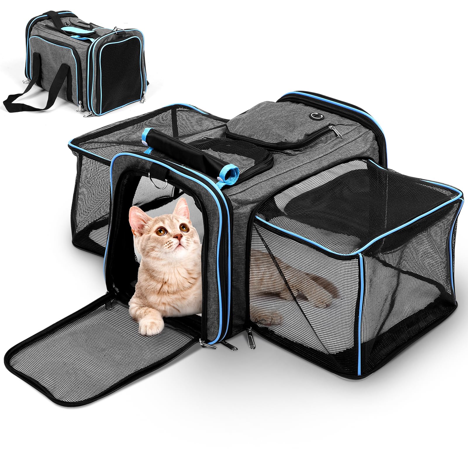 Erweiterbar Hunderucksack-Hunderucksack Bis 15kg,Faltbare Katzen Rucksack Mit Innerer Sicherheitsleine Und Haustiermatte,Atmungsaktive Und Leichte Dog Cat Backpack,Grau(Max.15KG)