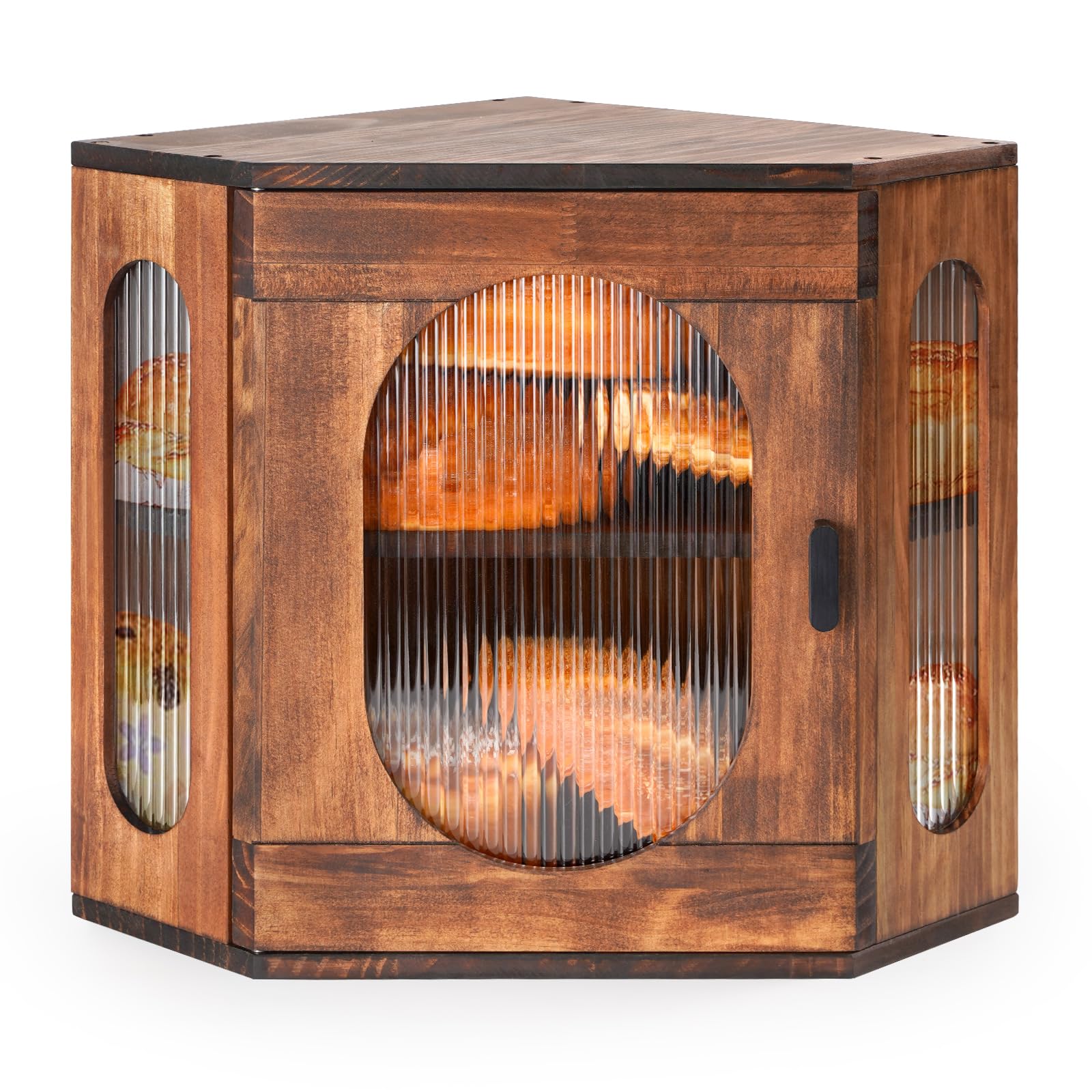 SunhooBread Box for Kitchen Countertop Corner Bread Storage Wooden Breadbox Container 2 Layer Bread Holder Keeper Large Farmhouse Bread Bin Shelf for Homemade Pantry Vintage Acrylic Window(Brown)