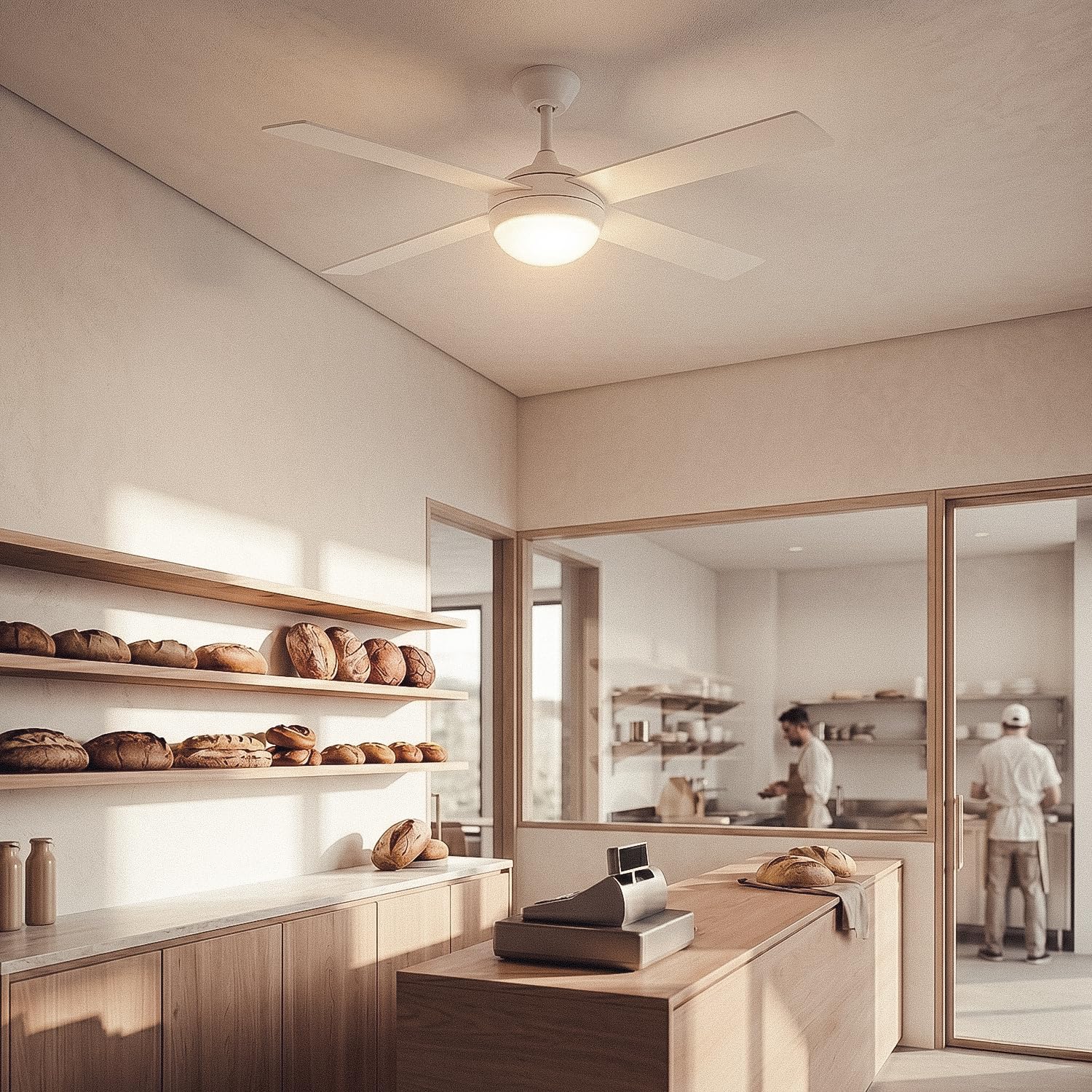 LEDKIA LIGHTING Ventilador de Techo Navy Evo Blanco 132 cm | Luz LED, Motor DC Silencioso 30W, Aspas de Madera Blancas, 6 Velocidades, 48 dB