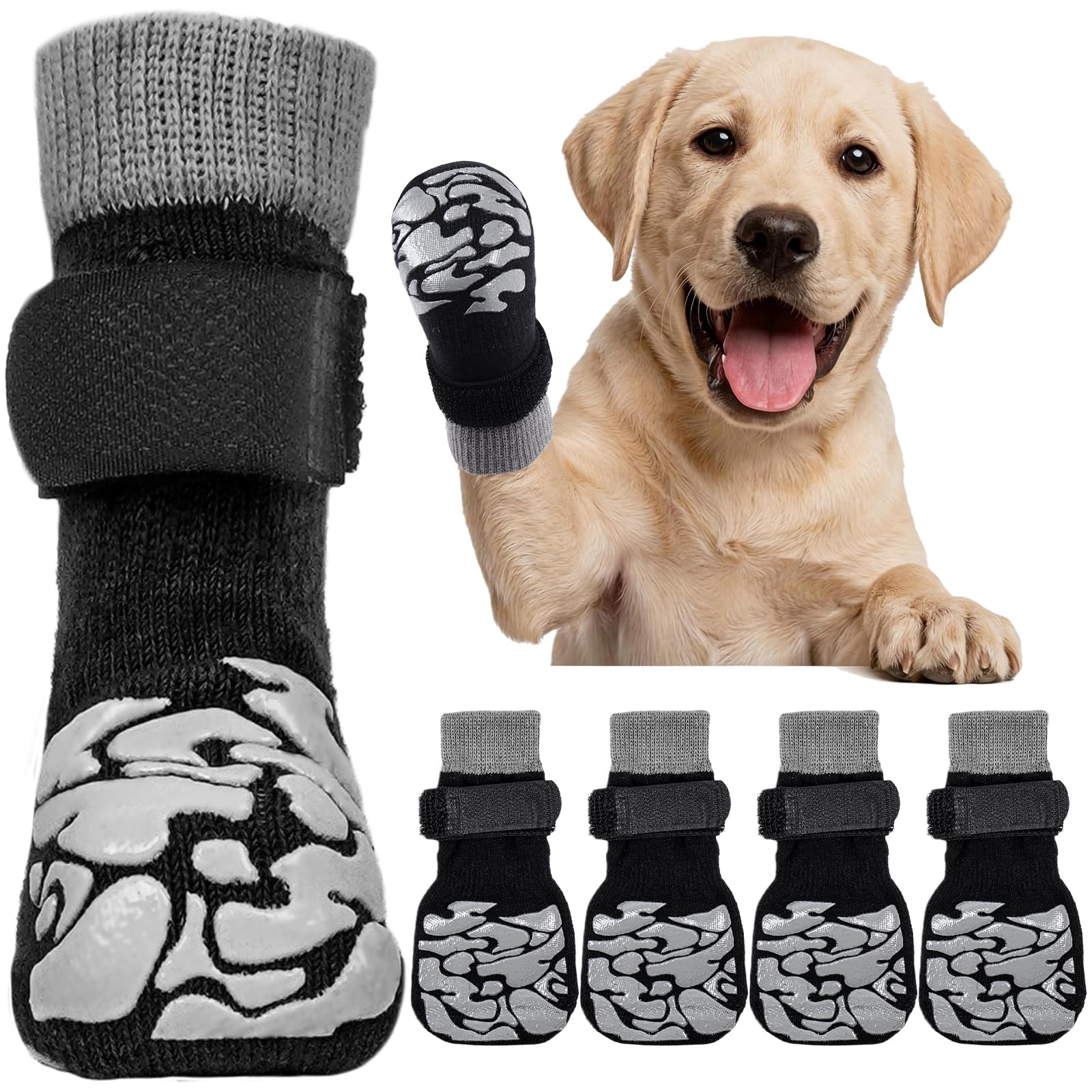 Kuoser Dog Anti-Slip Socks Shoes with Gripper to Stop Licking Paw, M Black — image 1