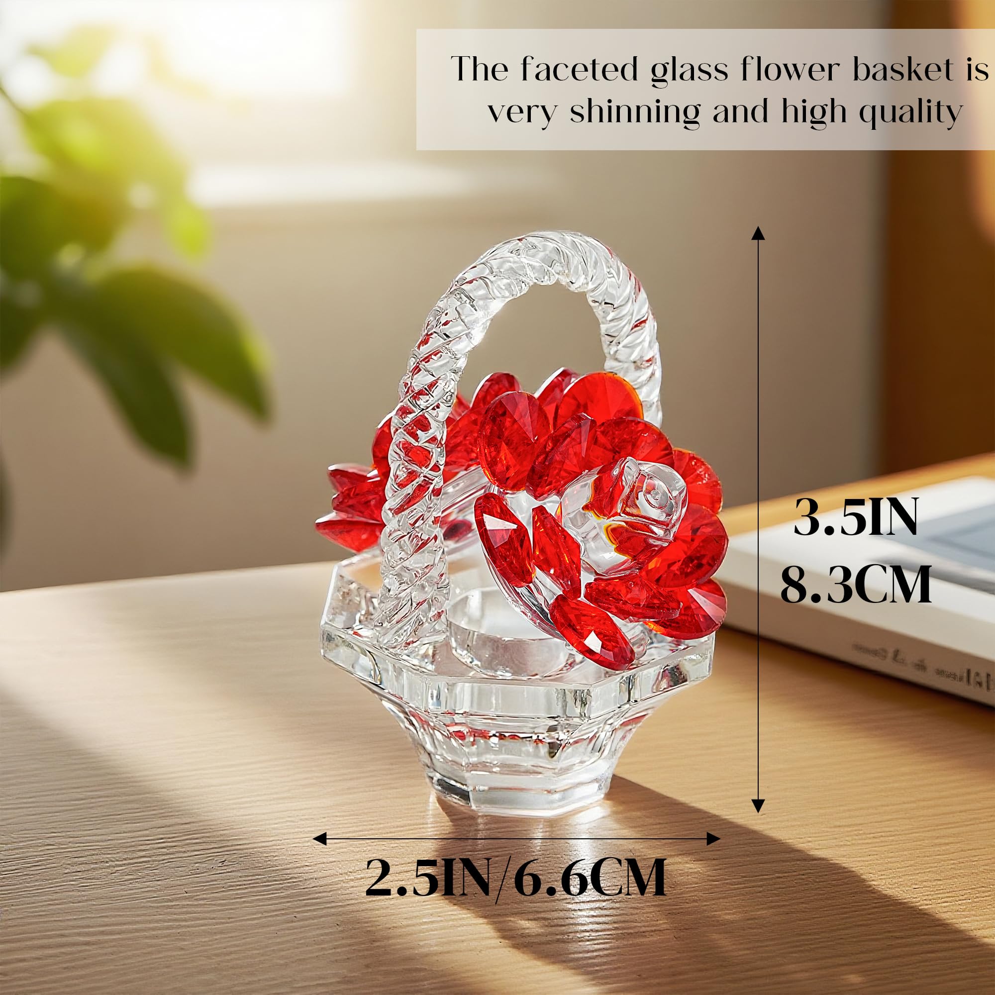 Amazon.com: Crystal Red Rose Flower Basket Figurine Table