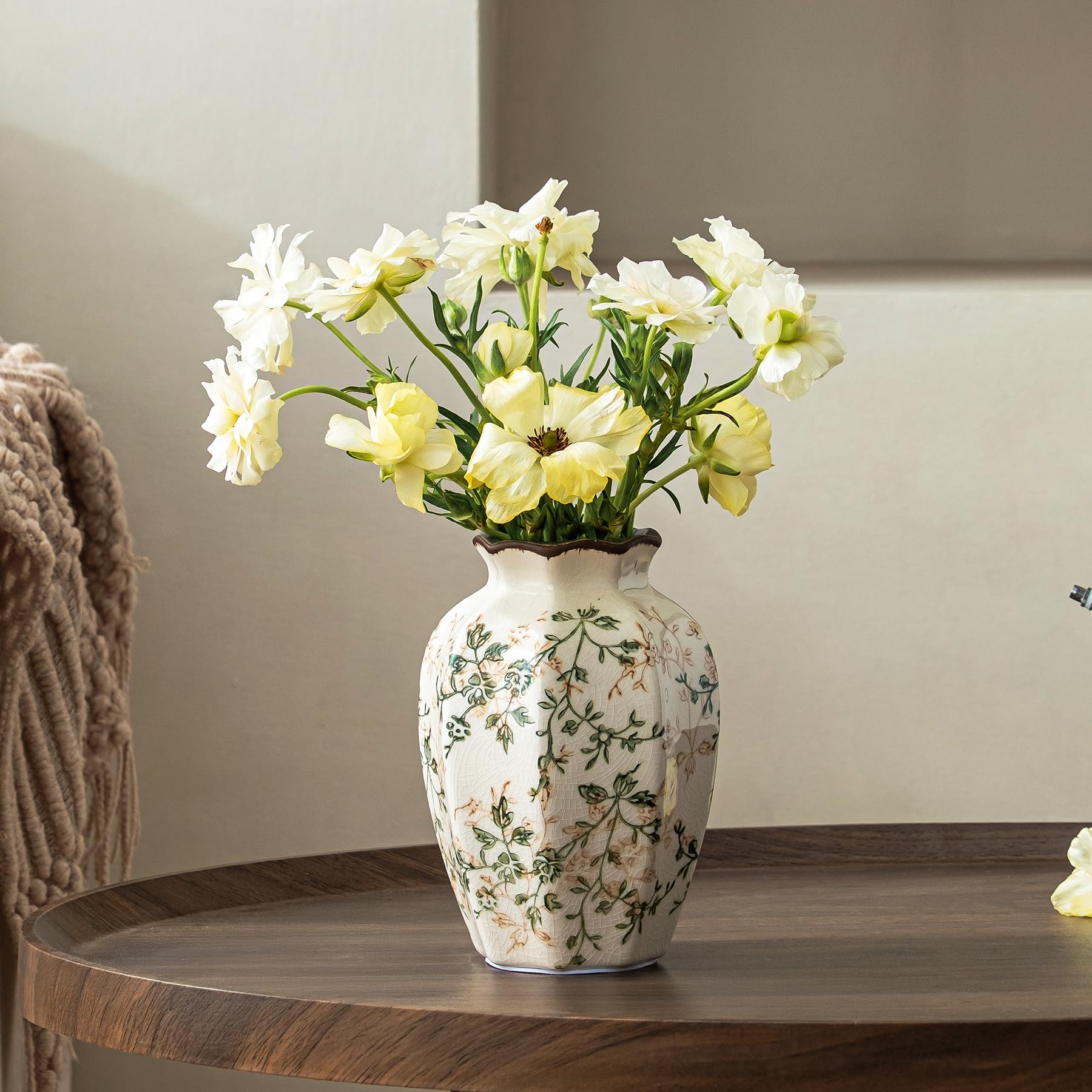 Amazon.com: Ceramic Flower Vase | Green Rustic Farmhouse Vase for