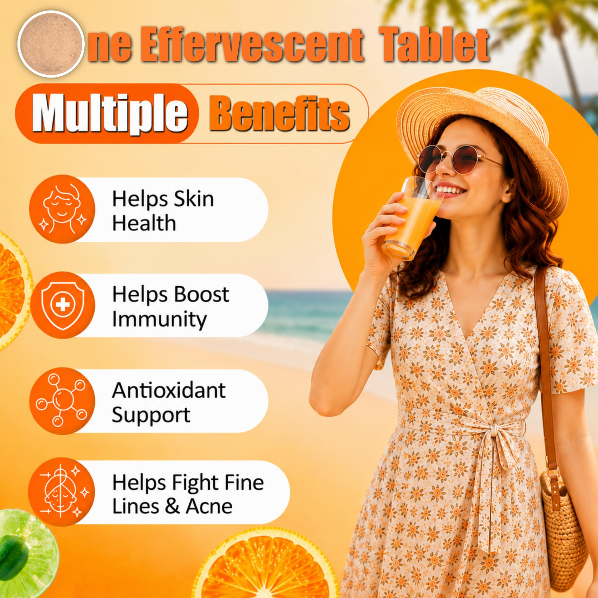 End2End Nutrition Natural Vitamin C - Amla Extract + Zinc for Immunity | Helps to Boost Collagen for Healthy Skin, Hair & Nails | Orange Flavour - (Pack of 3) 60 Effervescent Tablets 2