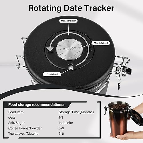 Miniatura 10 de malmo Recipiente de café hermético con tapa de seguimiento de fecha, recipiente de acero inoxidable para almacenamiento de alimentos de cocina