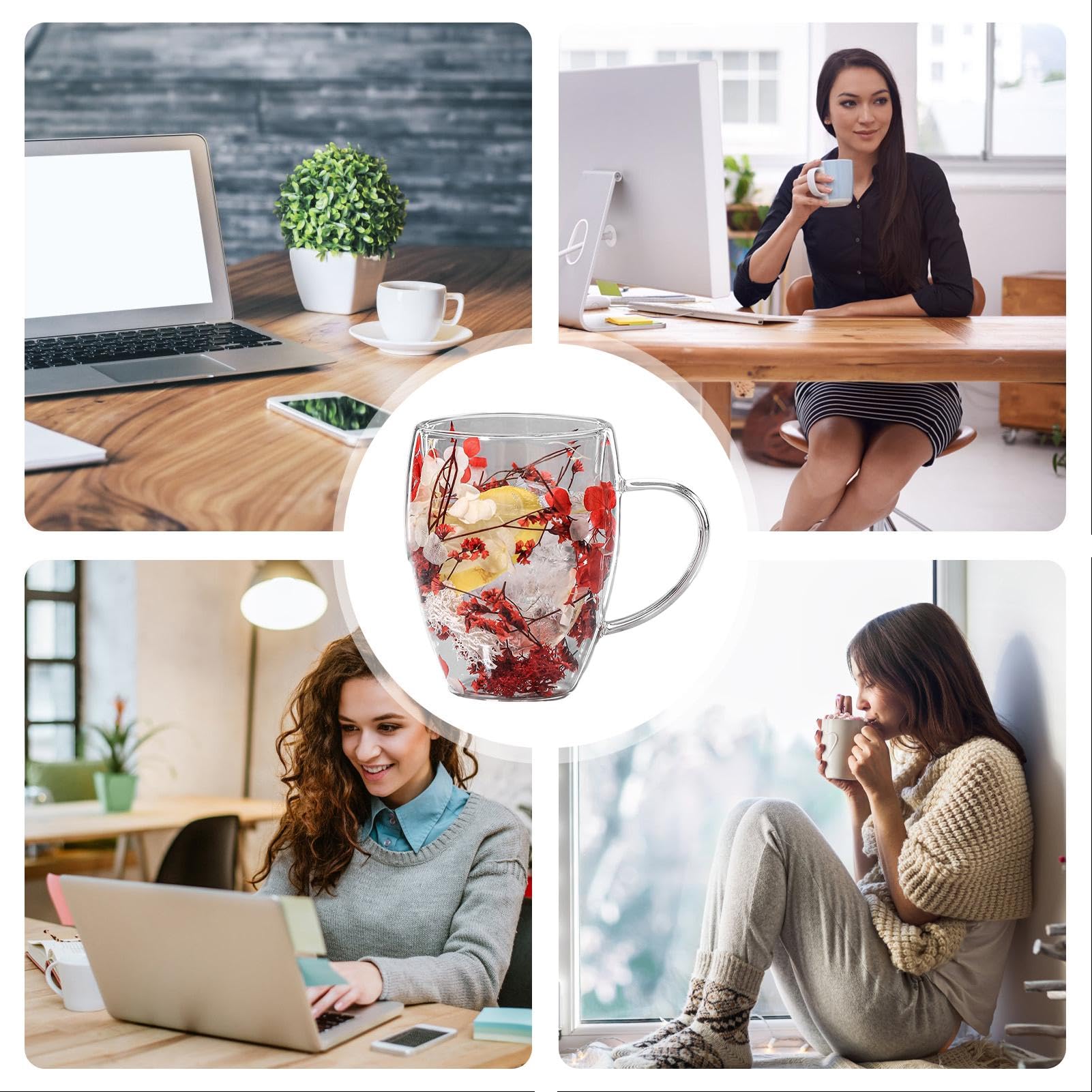 Set da 2 bicchieri da caffè a doppia parete, 350 ml ciascuno, effetto