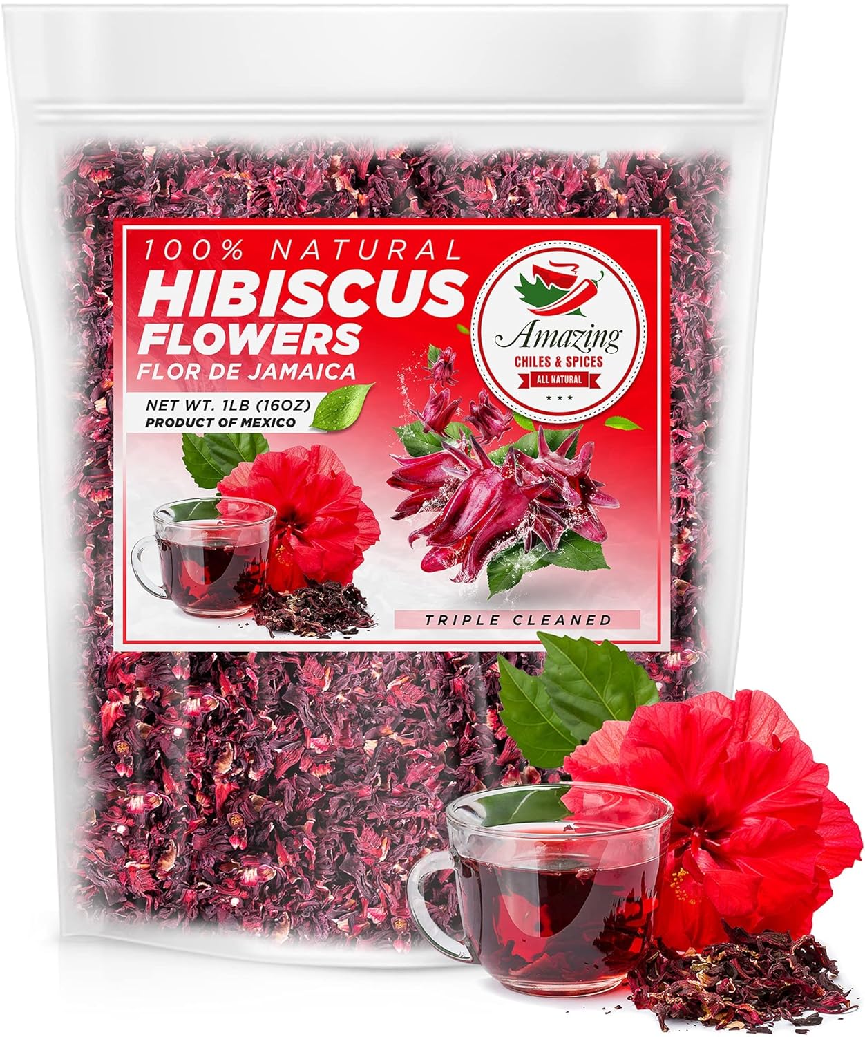 Hibiscus Flowers 2lb (32oz) All Natural, Triple Cleaned Whole Soft Flowers and