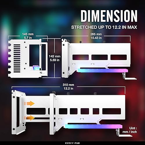 Miniatura 4 de EZDIY-FAB Soporte de montaje vertical PCIe 4.0 GPU Soporte de tarjeta gráfica con módulo LED ARGB de 5 V y 3 pines, kit de soporte para tarjeta de