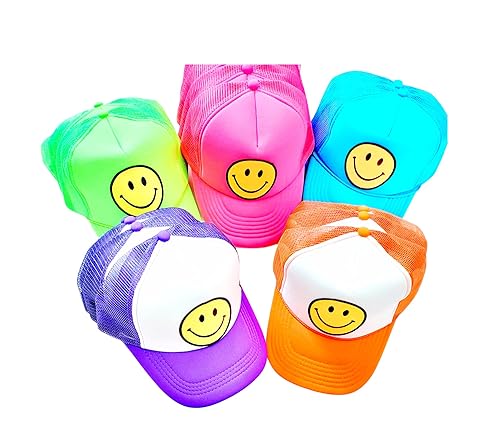 Smiley Face preppy pre varsity Vintage SHIPS NEXT DAY patch dess Trucker hat cap baseball color colorful red gift kelly green father emoji yellow