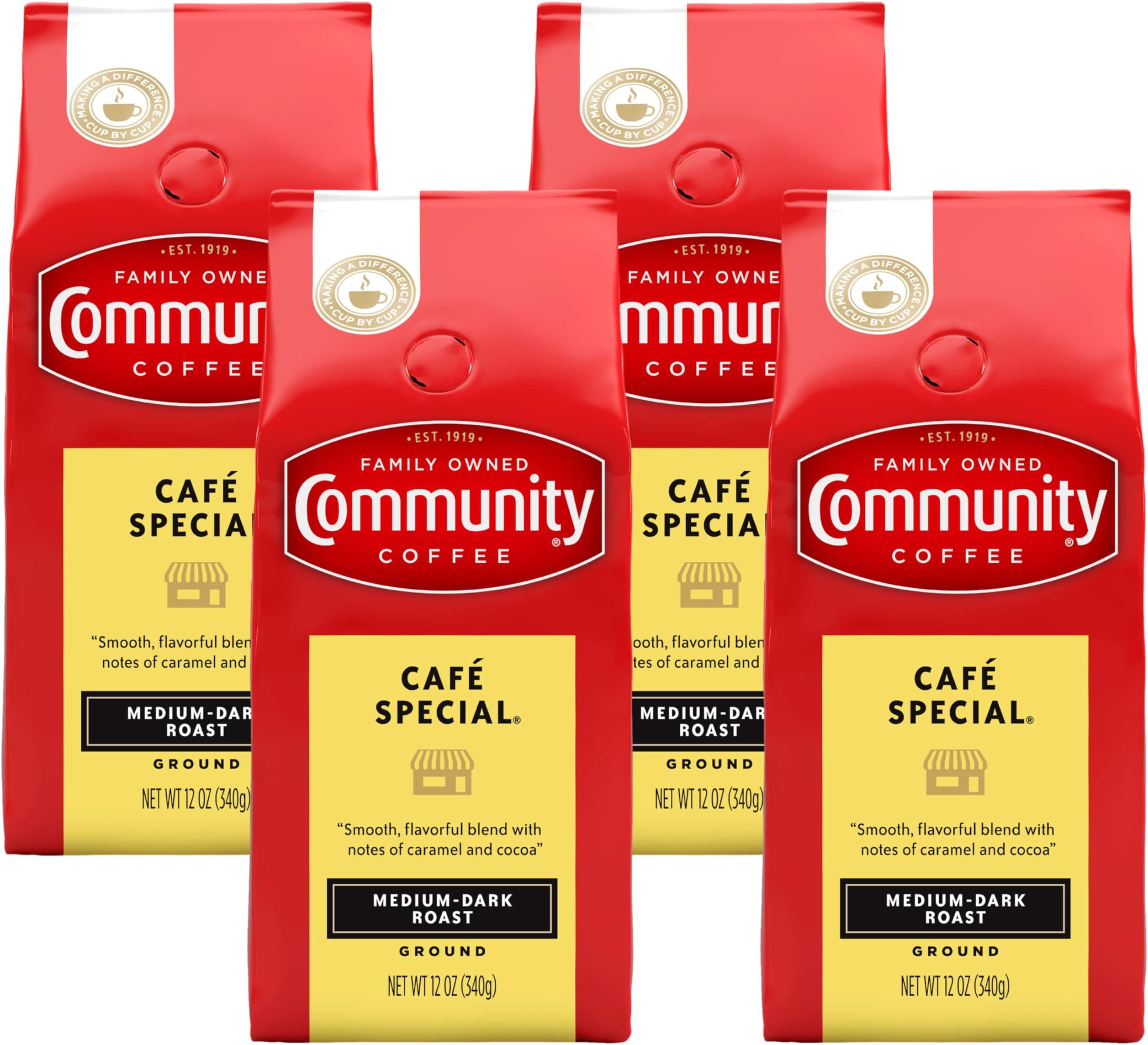 Community Coffee Café Special Blend, Medium Dark Roast Ground Coffee, 12 Ounce Bag (Pack of 4)
