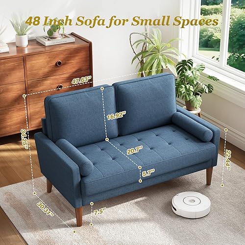 Miniatura 2 de Vesgantti Sofá de dos plazas con patas de madera maciza, sofás pequeños de 48 pulgadas para espacios pequeños, sofá biplaza para sala de estar,