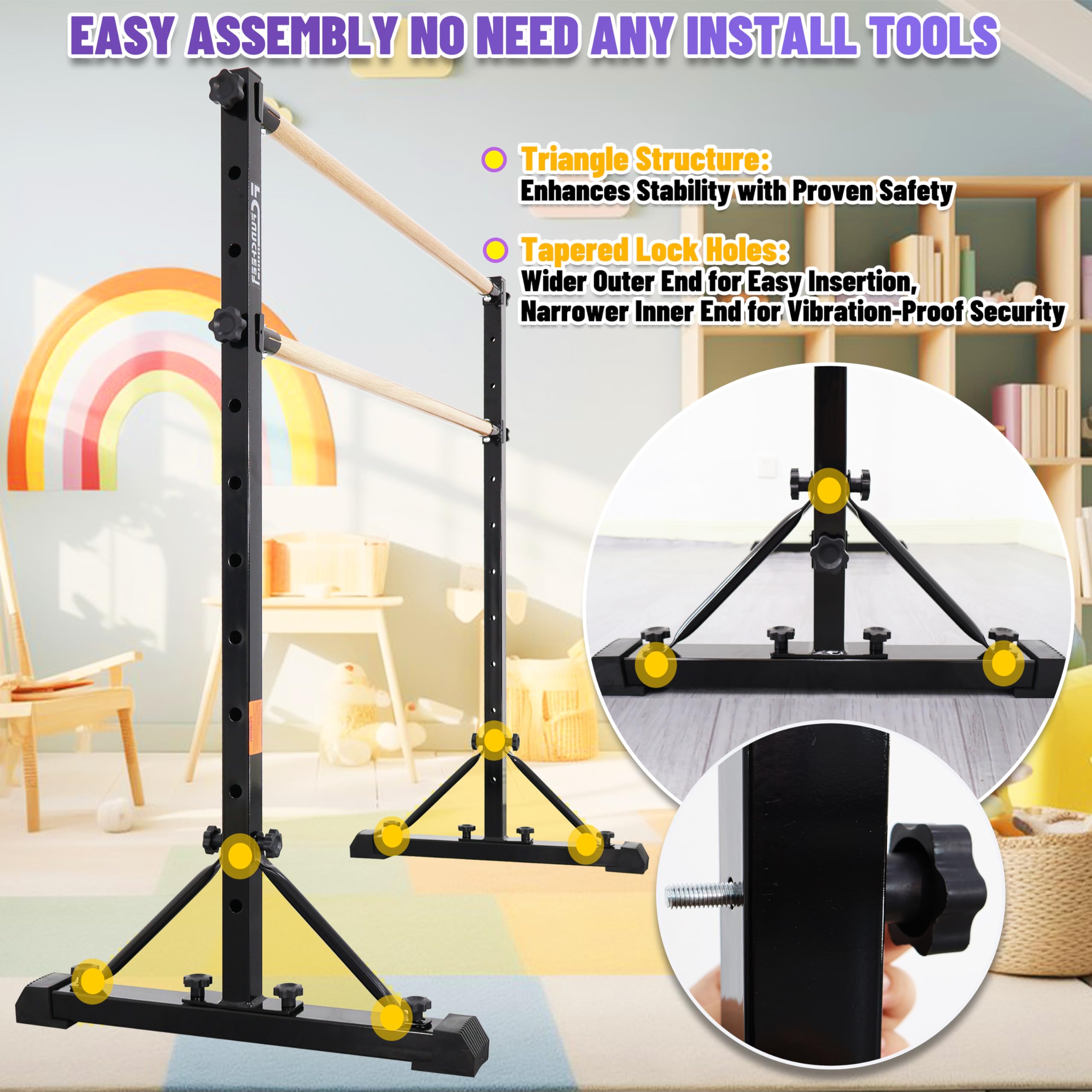 Barra De Ballet De Metal, Barra De Ballet Industrial De Tubo De Acero Portátil, Doble Barra De Ballet Independiente, Ajustable, Ballet De Estiramiento De Baile Resistente Para El Hogar, Barra De