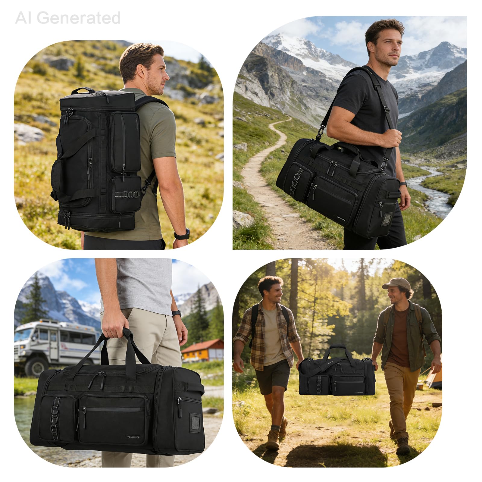 Bolsa Deporte Hombre Mujer 50L Bolsas Viaje 3 en 1 con Compartimento para Zapatos, Compartimento Aislante y Bolsillo húmedo Mochila Gimnasio para Deportes, Fitness, Natación, Negro