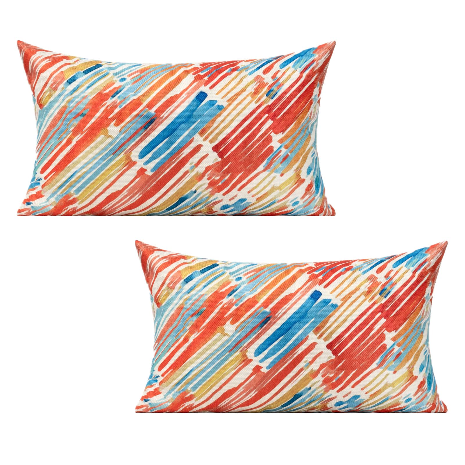 WOKANI Outdoor Striped Colorful Lumbar Throw Pillow Covers 12x20 Set of 2 Abstract Modern Couch Furniture Geometric Square Decorative Patio Cushion