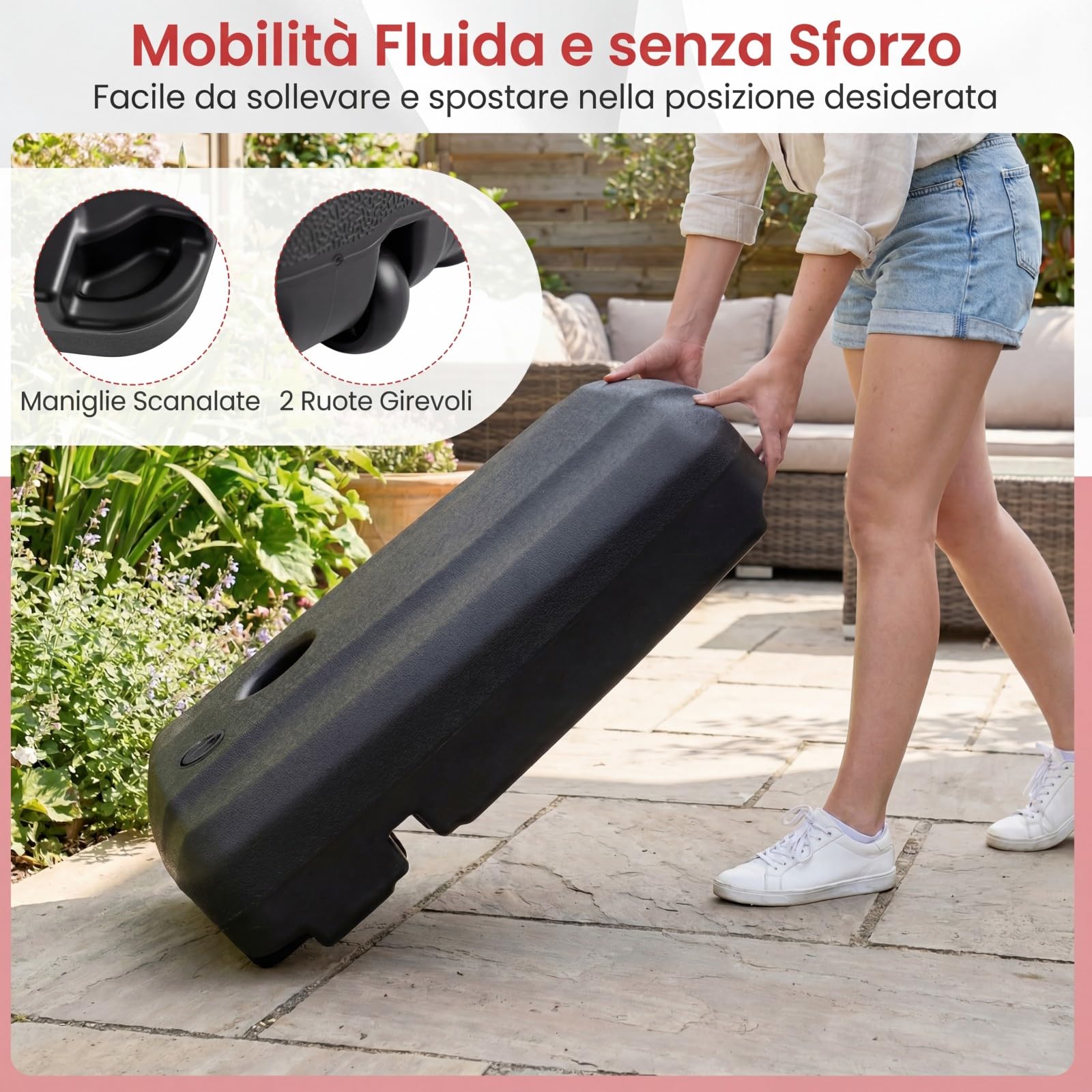 COSTWAY Base per Ombrellone da Patio a 102 kg/150 kg, in Plastica HDPE con Ruote, Supporto Quadrato per Ombrellone Riempibile con Acqua o Sabbia, per Esterno, Balcone, Spiaggia (150, Chilogrammi)