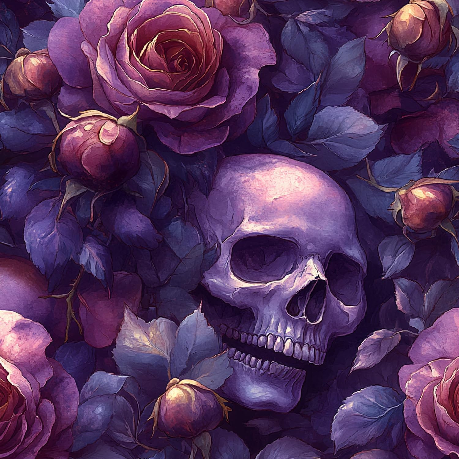 Peel and Stick Wallpaper Matte Thick Plant Waterproof Sticky Back Wall Paper Purple Flower Skull 45x500CM Self Adhesive Removable Contact Paper for Home Cabinets Furniture Decor