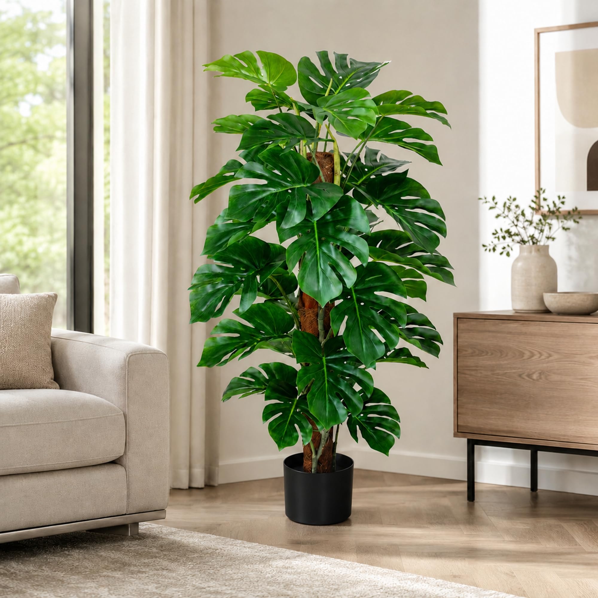 Seidenblumen Roß Splitphilo am Kokosstamm LA 115cm, künstlicher Baum Kunstbaum Kunstpflanze künstliche Pflanzen, Dekobaum Home Deco Deko Kunstblumen, Fake Plants Dekoration wie echt