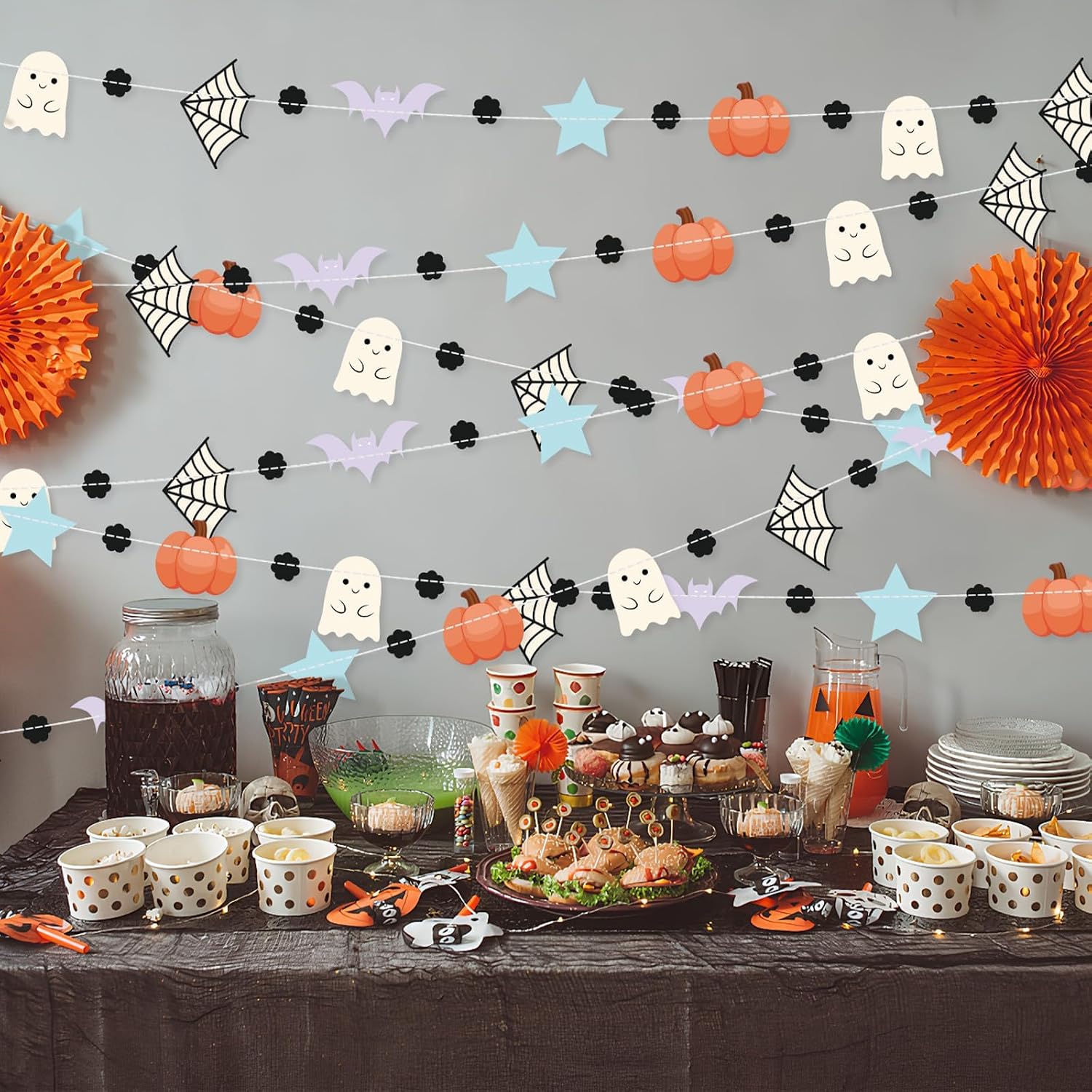MARFOREVER 4Pack Halloween Garland 39.4Ft Pastel Ghost Pumpkin Banner