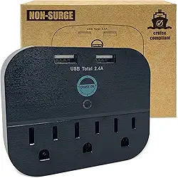 Filtro de linha aprovado pela Cruise – Filtro de linha para viagem sem sobretensão com 2 tomadas USB – Cruise Ship Essentials 2025 e 2026 para Carnaval, Princesa, Norueguês, Holanda América, MSC e