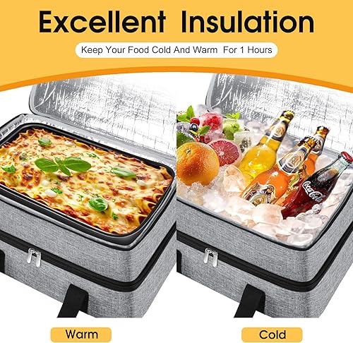Miniatura 4 de Porta cacerolas doble aislado, porta cacerolas portátil para alimentos calientes o fríos, bolsa para calentar o enfriar el almuerzo o bolsa de