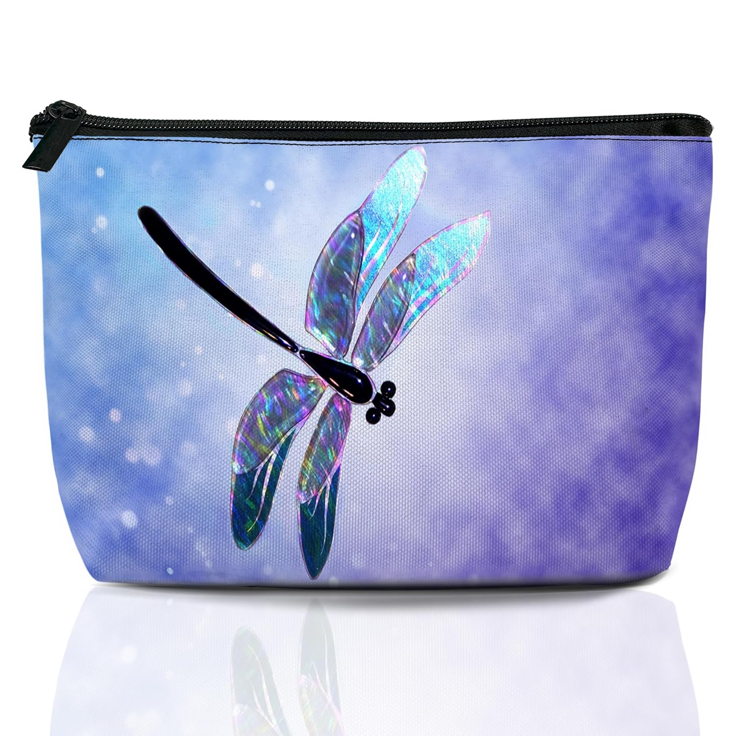Glass Dragonfly Cosmetic Bag Blue Sky Cloud Makeup Bags Travel Make up Bags for Women Girls Cute Zipper