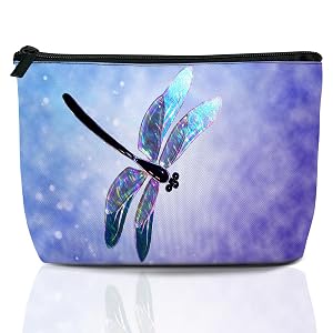 Glass Dragonfly Cosmetic Bag Blue Sky Cloud Makeup Bags Travel Make up Bags for Women Girls Cute Zipper