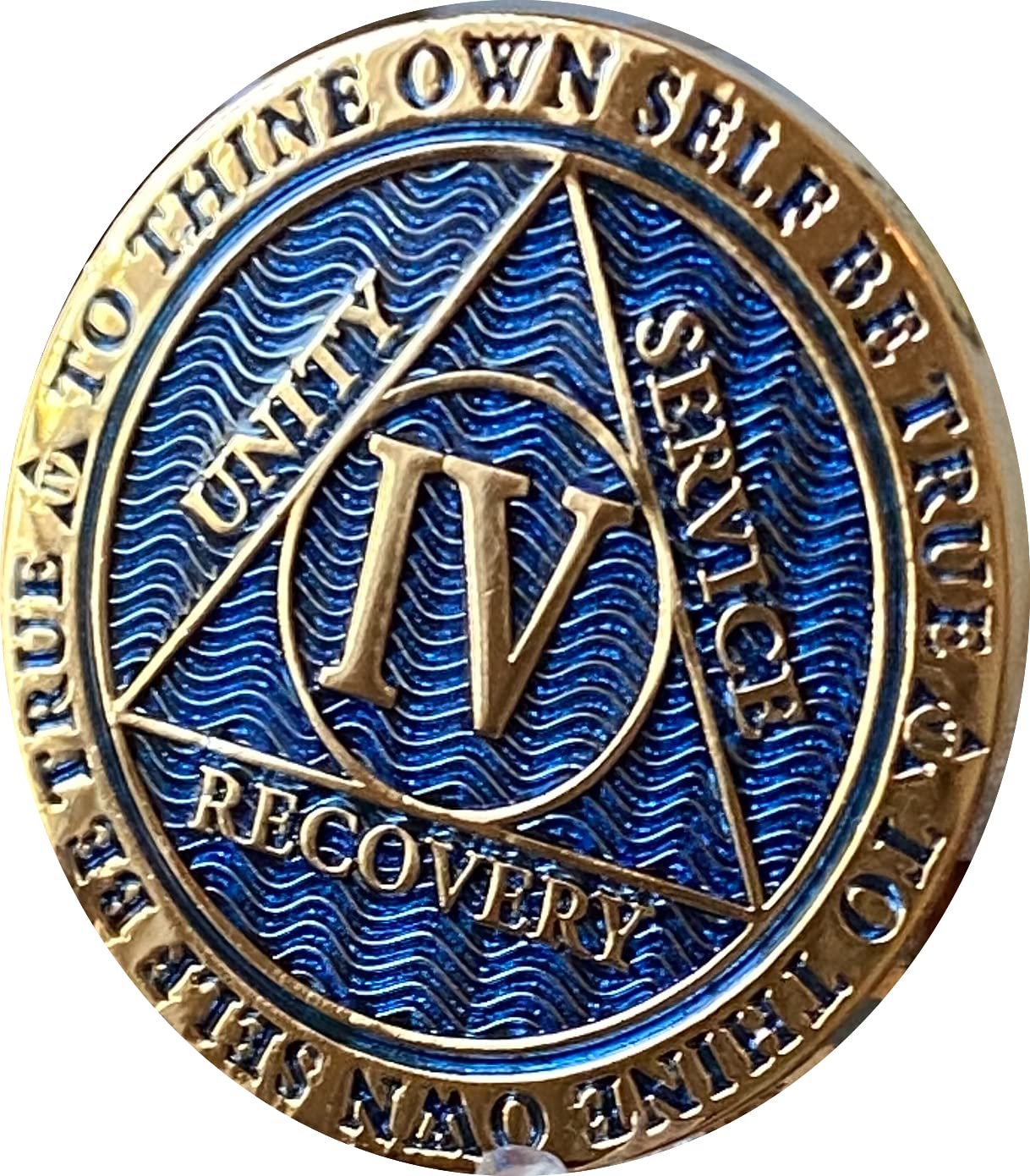 RecoveryChip 4 Year AA Medallion Dusty Blue Color Gold Plated Chip IV