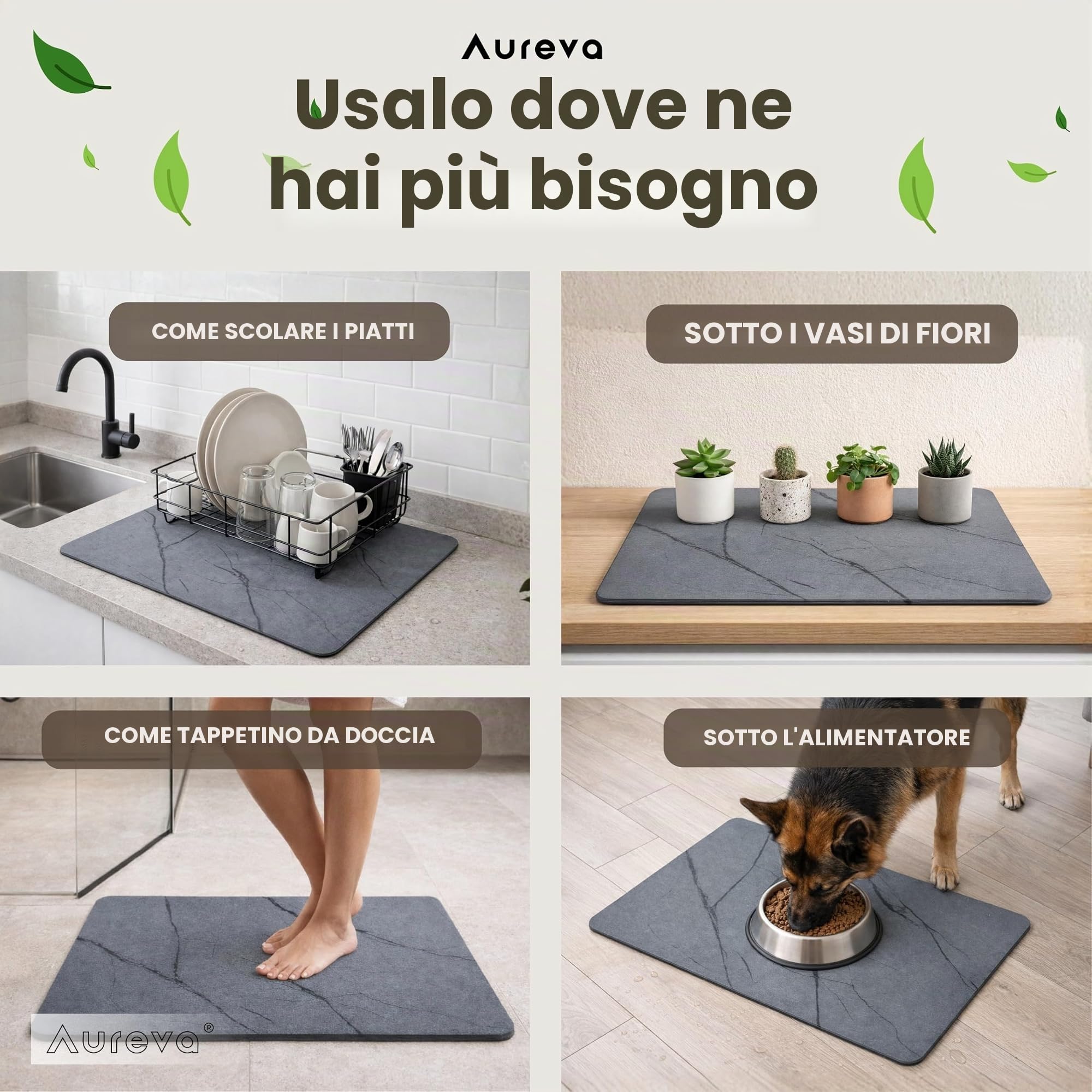 Tappeto Diatomite Bagno 60 x 40 cm - Asciugatura rapida, antiscivolo e antibatterico - Tappetino da bagno - Pietra diatomite bagno - Stone Bath Mat - Tappeto doccia - anche come scolapiatti cucina