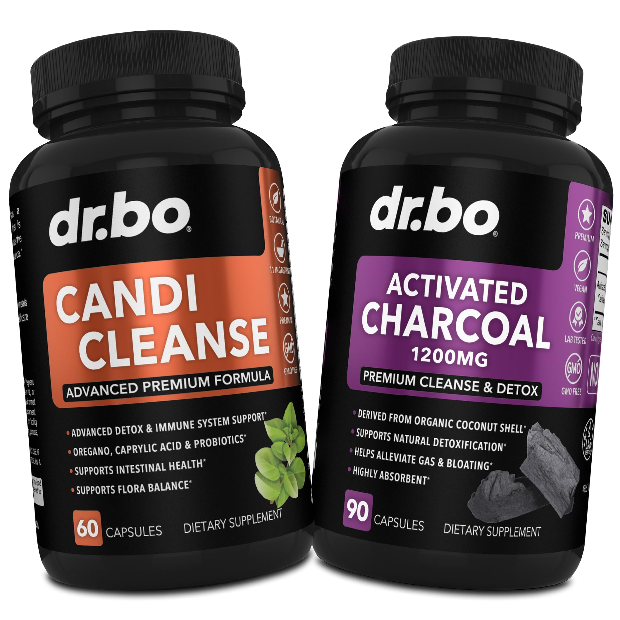 Activated Charcoal & Candi Cleanse Support - Organic Coconut Charcoal Pills & Anti Overgrowth Pills for Stomach Gas and Bloating for Men Women Kids - Oral Herbal Oregano & Caprylic Acid Capsules