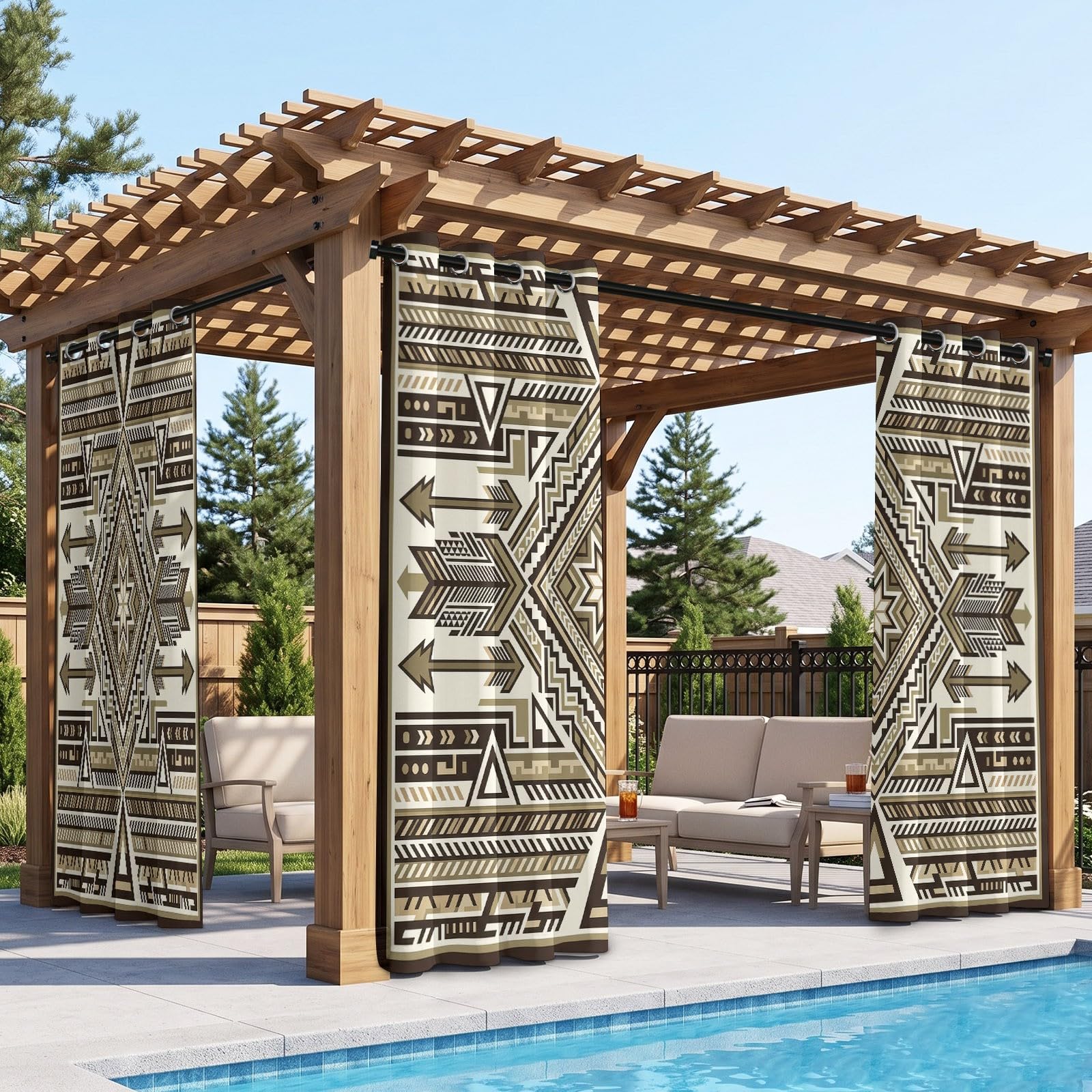 Navajo Ethnisch Geometrisch Outdoor Vorhang Wasserdicht H183 x B213 cm