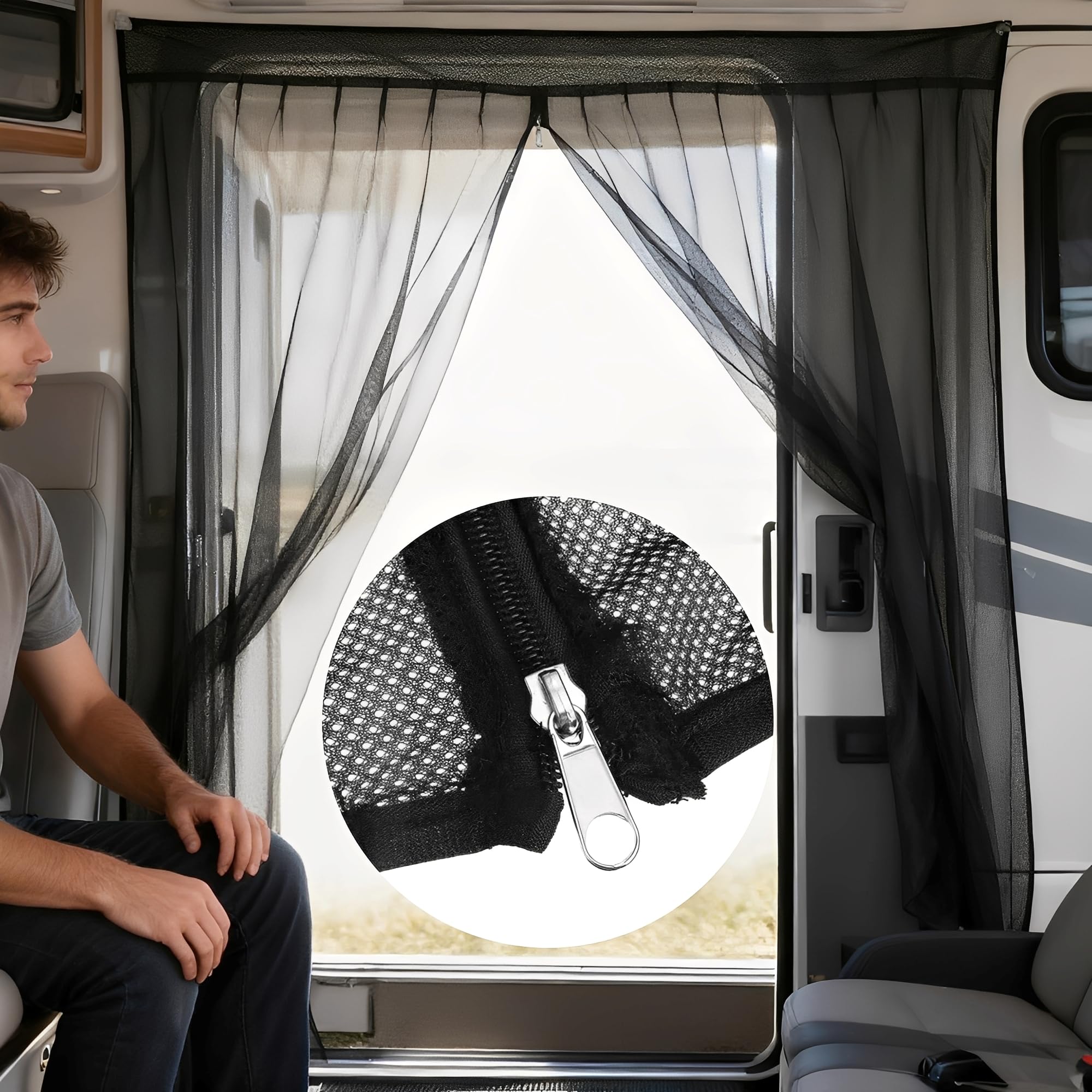 Magnetischer Van Insektenschutz, Fliegengitter Insektenschutz Sonnenschutz mit Reißverschluss, Fliegengitter Hecktür, Kofferraumbelüftungsnetz für Outdoor Camping, 200x170cm