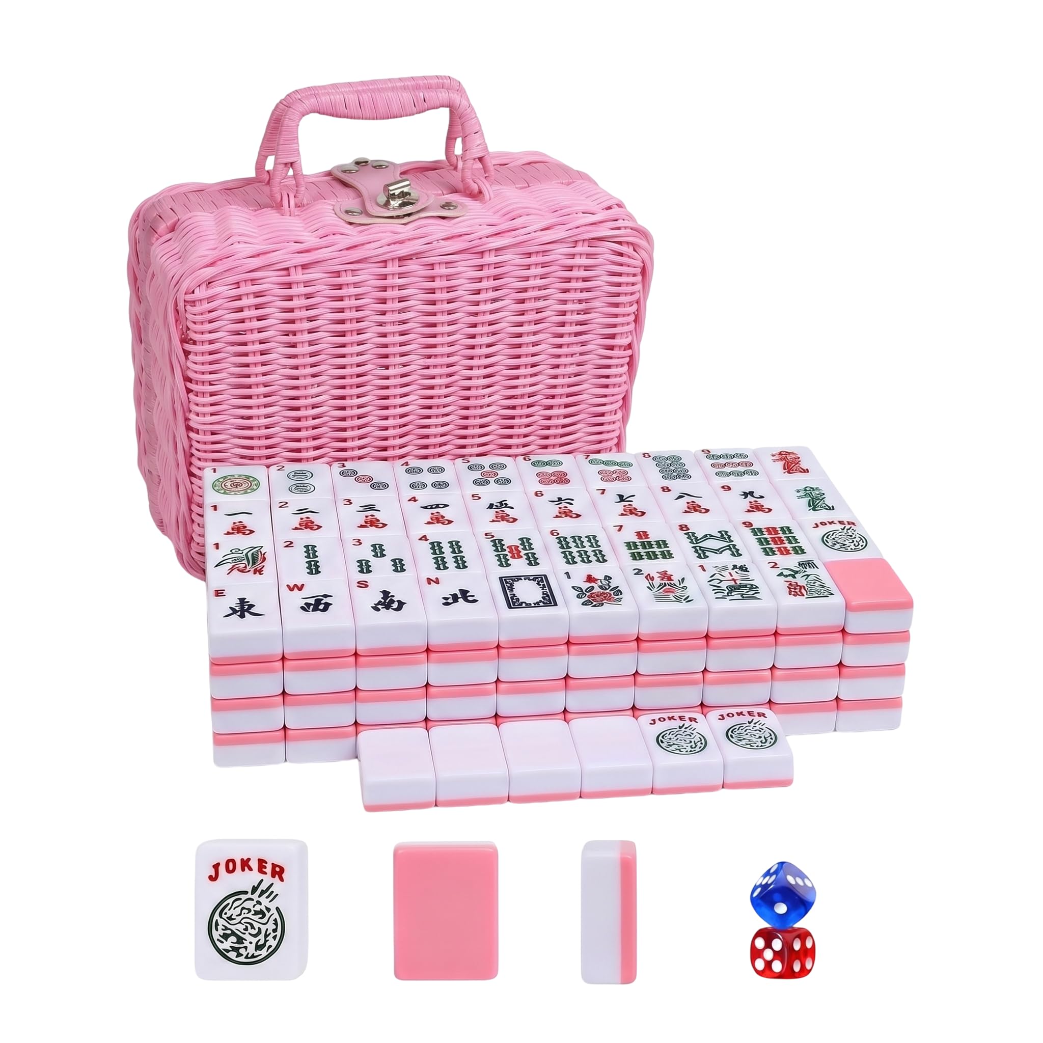 Juego de mahjong americano de 166 tejas, kit de mahjong de viaje con tarjetas de reglas, empujadores de azulejos y bolsa de almacenamiento, para los amantes del Mahjong