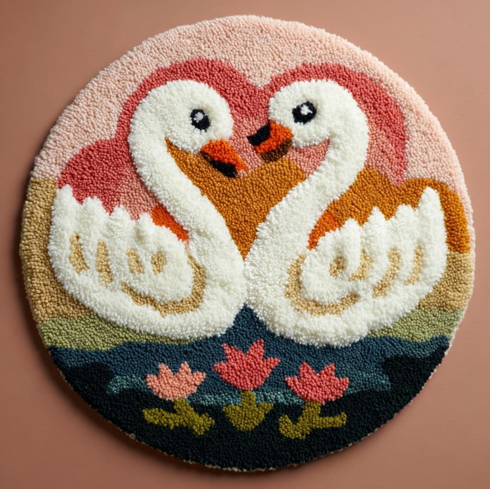 WallustrioaW Latch Hook Rug Kit,Two Swans,Carpet Crochet Yarn Kits for Adults,Latch Hook Kits for Adults Colorful Pattern Printed Canvas,50x50cm