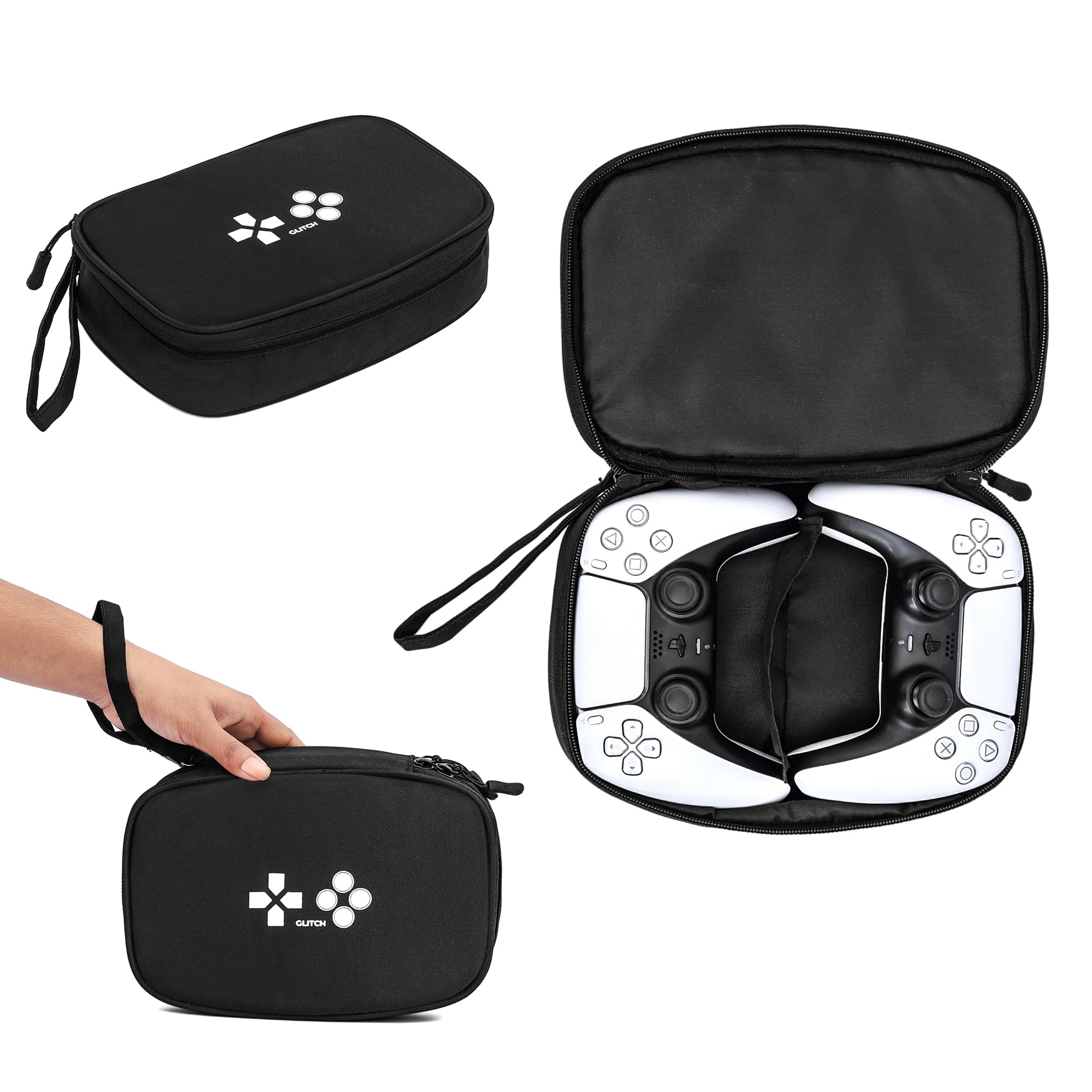 glitch ps5 Dual Controller case Cover Waterproof Accessories Double Storage Travel Bag for ps5, Xbox 360, ps2, ps3, ps4, Series x and s Black Accessory Box Two Storage-image-7