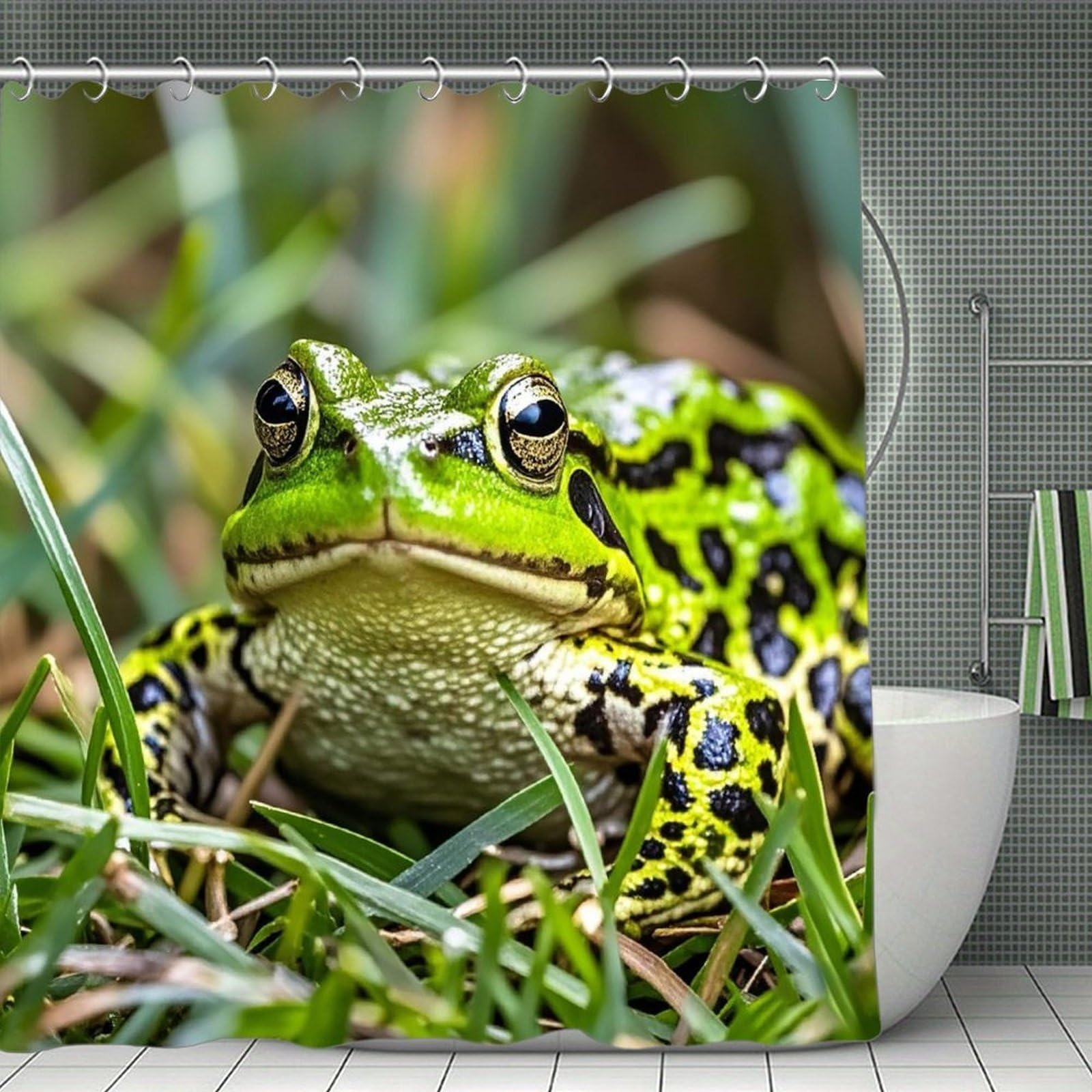 FekiLoot Frog Shower Curtain Minimalist Aesthetic Bath Curtain with Hooks Simple Water Resistant Bathroom Shower Curtains Cute Blackout Privacy Curtains Cloth Curtain