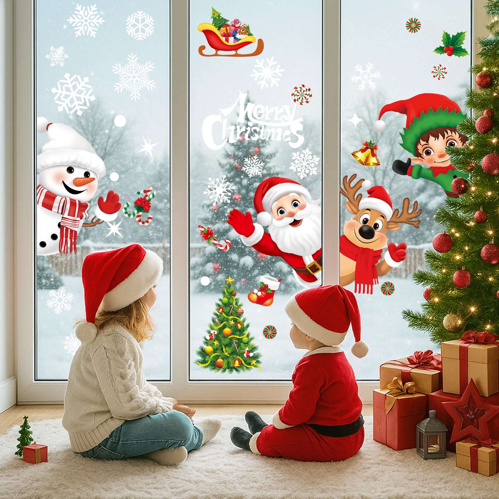 AivaToba Fensterbilder Weihnachten - 9 Stück Schneemann Weihnachtsmann