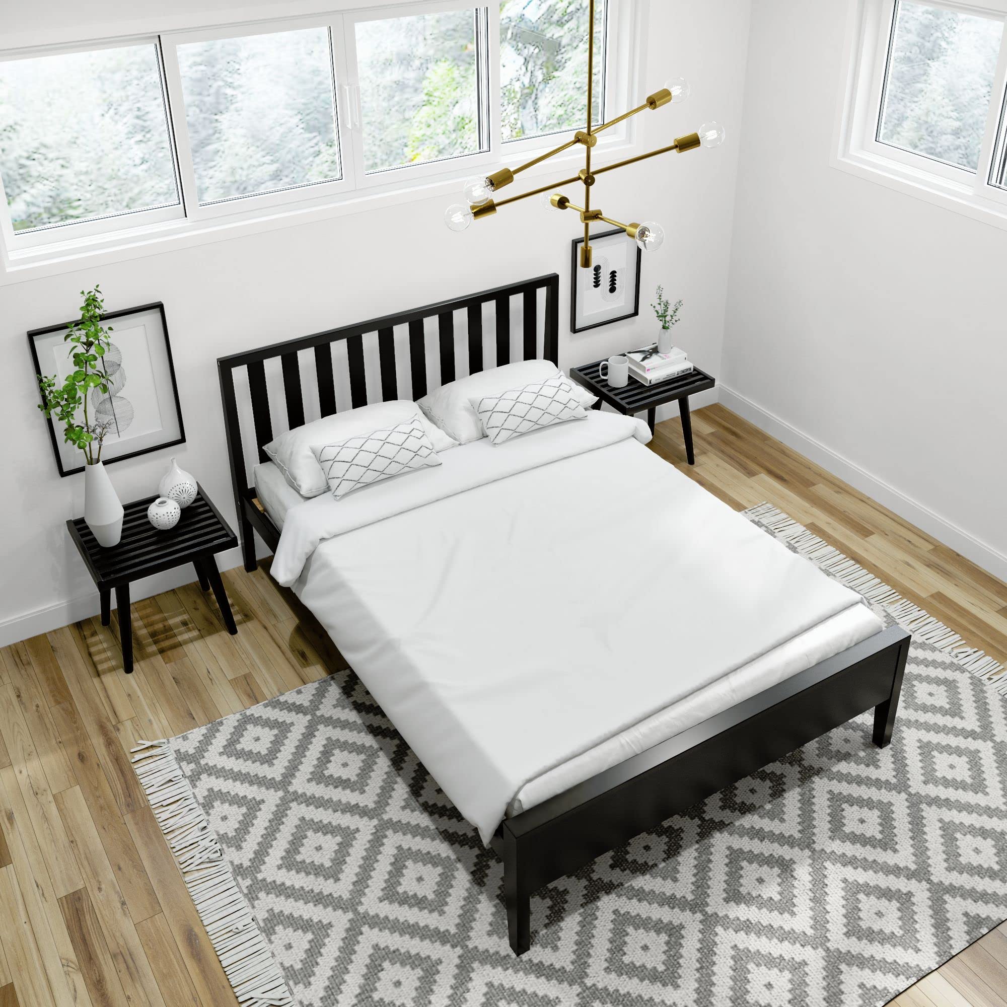 Plank+Beam Scandinavian Single Bed (Full), with Slatted Headboard, Black | Exceptional Craftsmanship, Metal Support Bar, Low VOC Finishes, Modern Design, Easy Assembly, Solid Wood