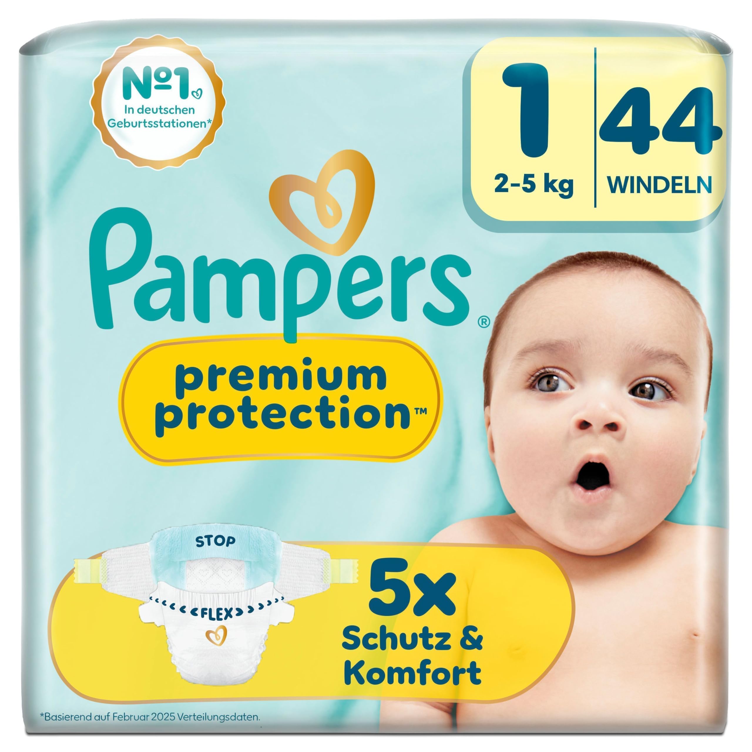 Pampers Premium Protection Größe 1, 44 Windeln, 2kg-5kg, unser Nr. 1 Haut- und Auslaufschutz