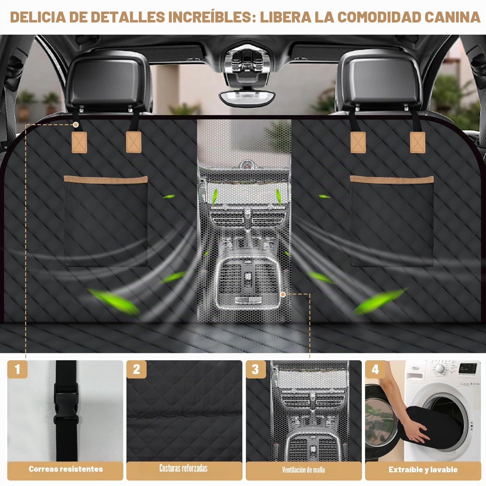 Lekeinchi Funda de Asiento Trasero de Perro Grande para Camión, Funda Coche Perro Asiento Trasero con 6pcs Fondo Duro, Nergo2