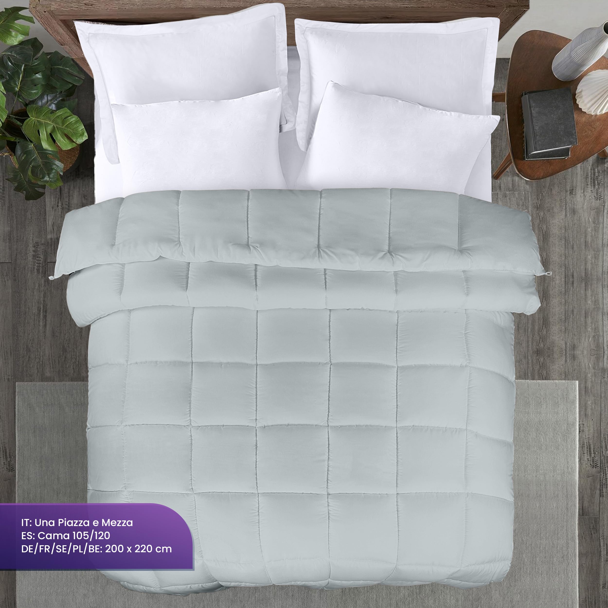 Utopia Bedding Piumone 200 x 200 cm 370 gsm, Piumino Una Piazza e Mezza, Piumino Letto Una Piazza e Mezza, Trapunta Una Piazza e Mezza 100% Microfibra (Grigio Chiaro)