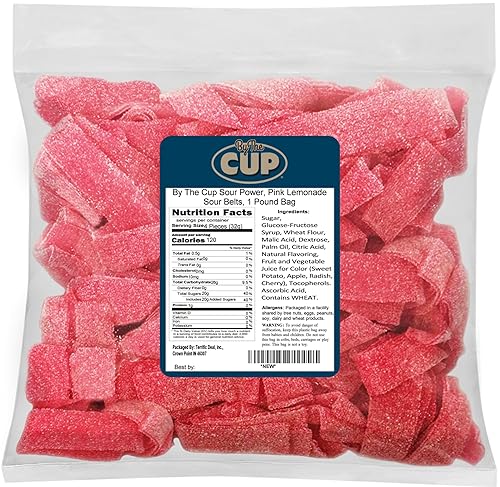 By The Cup Sour Power Pink Lemonade Sour Belts, bolsa a granel de 1 lb