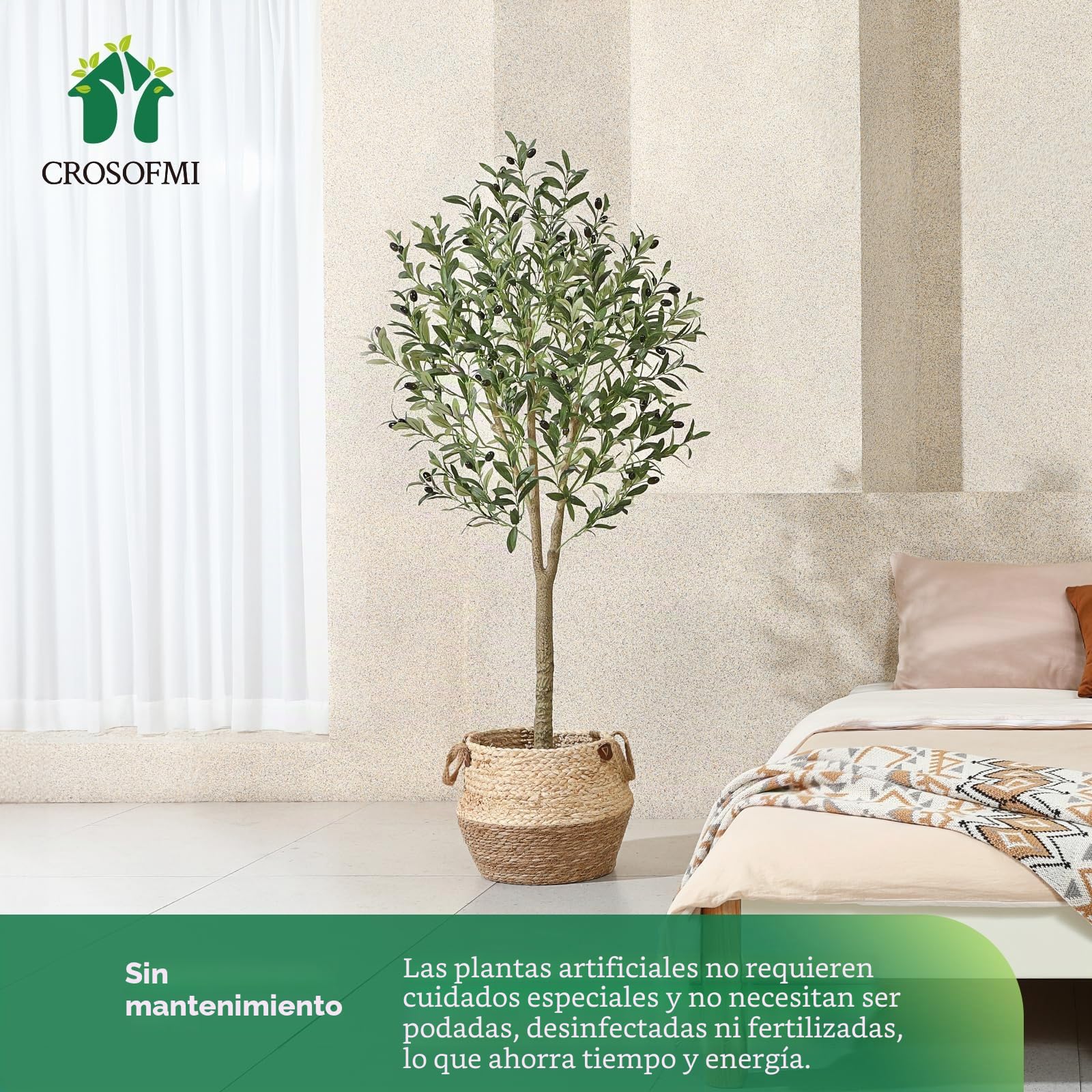 CROSOFMI Olivo Artificial Planta 150cm Plantas Artificiales Decorativas Grande Árboles Plástico de Interior y Exterior Decoración para Hogar, Oficina, Casa, Balcón, Dormitorio