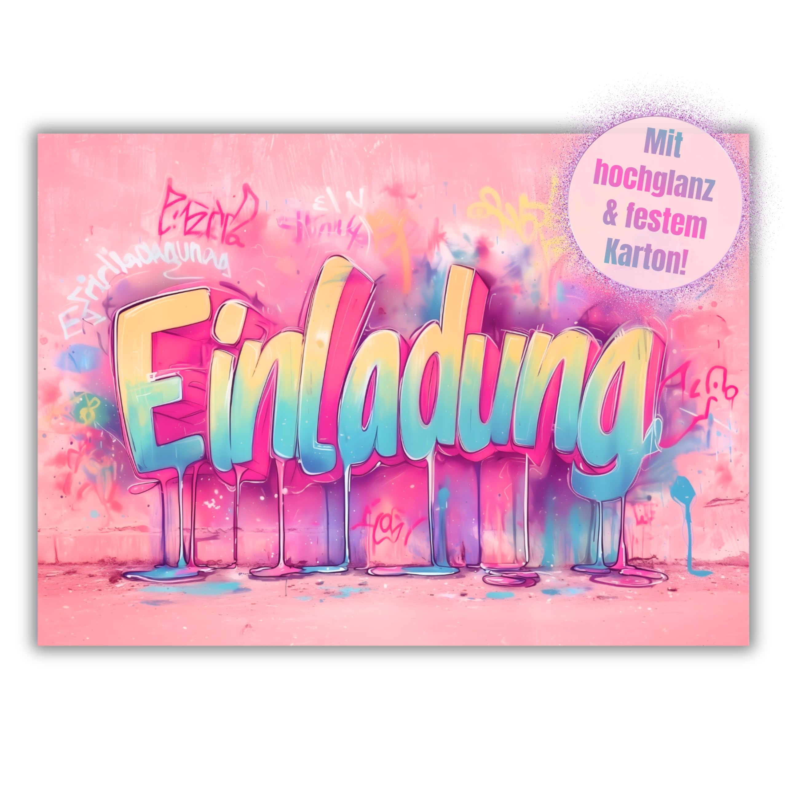 HIDEBLOOM Graffiti Einladungskarten Kindergeburtstag Mädchen und Junge - 12 Stück - DIN A6 (10,5 cm x 14,8 cm) - Geburtstagseinladungen Einladungskarten Geburtstag - Graffiti Rosa